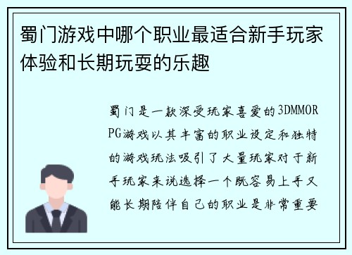 蜀门游戏中哪个职业最适合新手玩家体验和长期玩耍的乐趣
